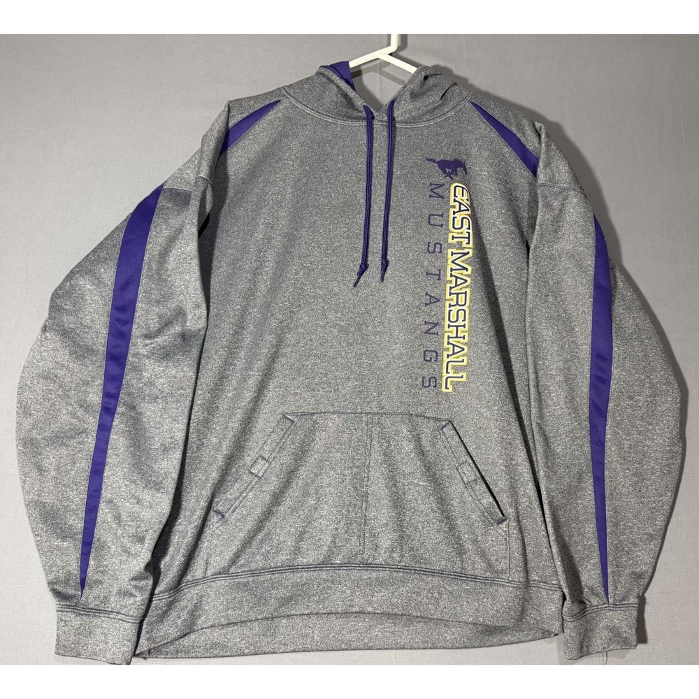 East Marshall Mustangs Gray Hoodie Purple Side Stripes Sweatshirt XL EUC